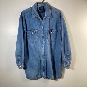 Womens Vintage Solutions Full Zip Denim Shirt Shacket Blue L Cotton‎ Pockets